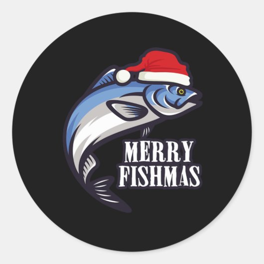 Merry Fishmas Fishing Fishermen Christmas Gift ラウンドシール (正面)
