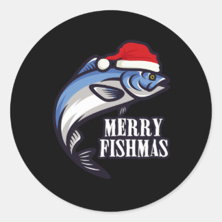 Merry Fishmas Fishing Fishermen Christmas Gift ラウンドシール