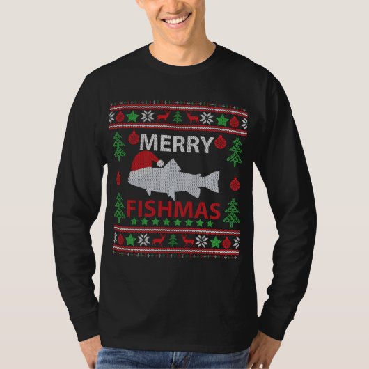 Merry Fishmas Fishing Ugly Christmas Sweater Tシャツ (正面)