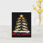 Merry Fishmas Funny Christmas Tree Lights Fish Fis カード (黄色い花)