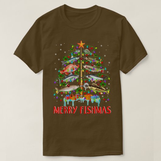 Merry Fishmas Funny Christmas Tree Lights Fish Fis Tシャツ (デザイン正面)