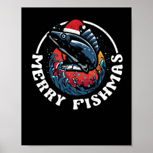 Merry Fishmas Funny Fish Christmas Fishing Xmas ポスター