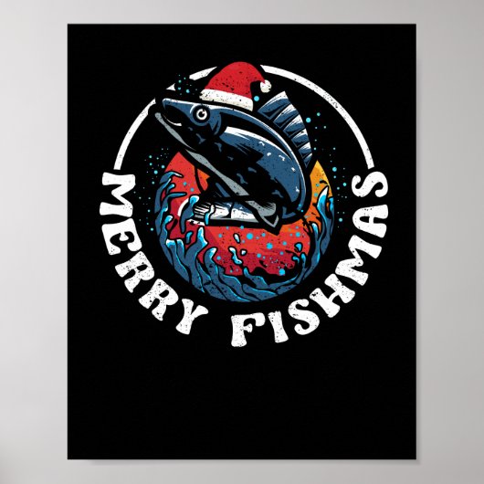 Merry Fishmas Funny Fish Christmas Fishing Xmas ポスター (正面)