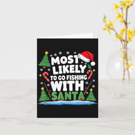 Merry Fishmas Funny Fish Santa Bigfoot Christmas F カード (黄色い花)