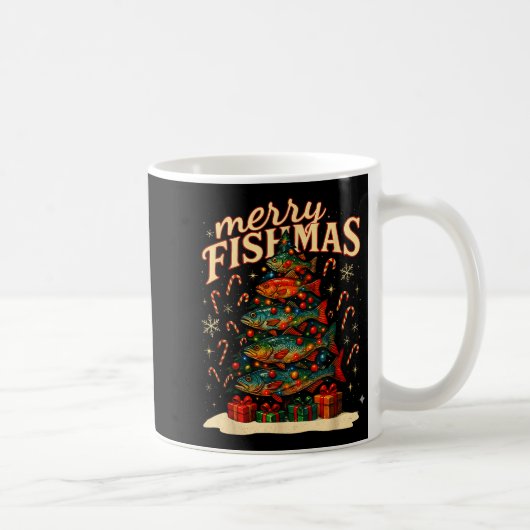 Merry Fishmas Funny Fishing Christmas Design  コーヒーマグカップ (右)