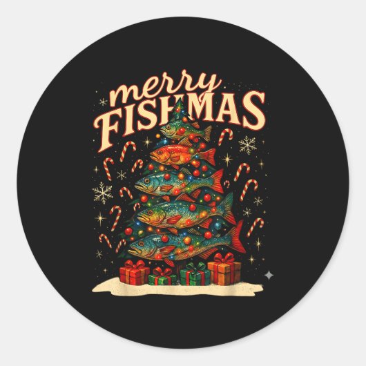 Merry Fishmas Funny Fishing Christmas Design  ラウンドシール (正面)