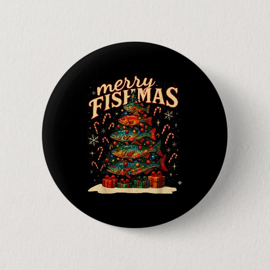 Merry Fishmas Funny Fishing Christmas Design  缶バッジ (正面)