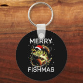 Merry Fishmas Santa Fishing Lovers Funny Fisherman キーホルダー (正面)