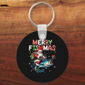 Merry Fishmas Santa Fishing Lovers Funny Fisherman キーホルダー (正面)