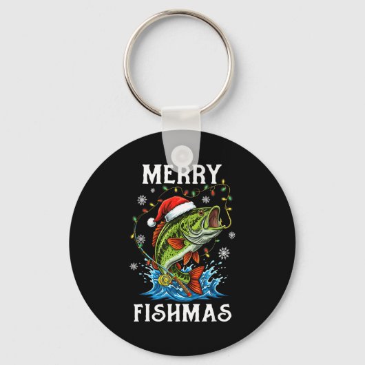 Merry Fishmas Santa Fishing Lovers Funny Fisherman キーホルダー (正面)