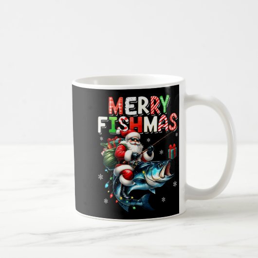 Merry Fishmas Santa Fishing Lovers Funny Fisherman コーヒーマグカップ (右)