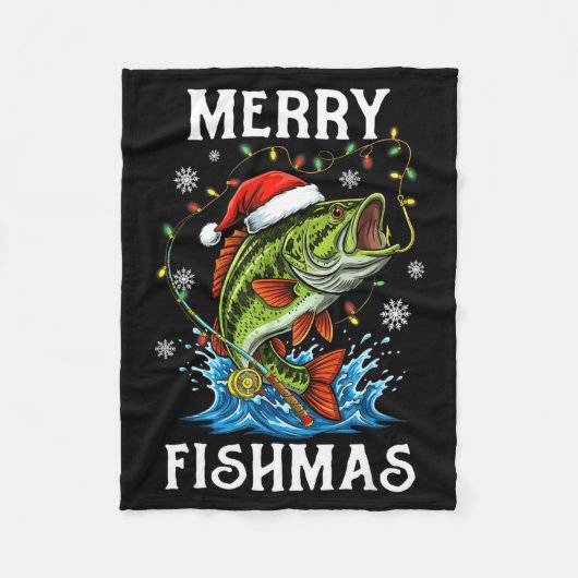 Merry Fishmas Santa Fishing Lovers Funny Fisherman フリースブランケット (正面)