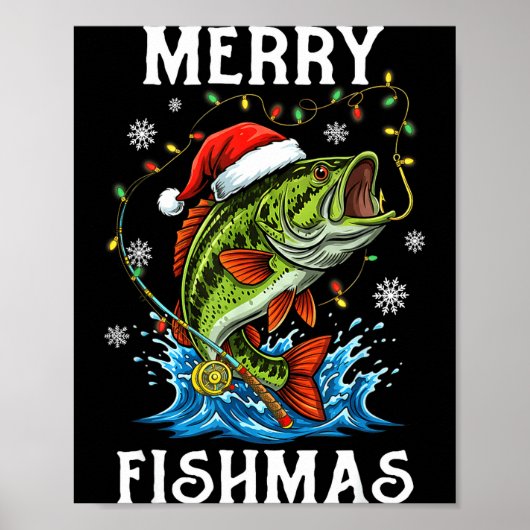 Merry Fishmas Santa Fishing Lovers Funny Fisherman ポスター (正面)