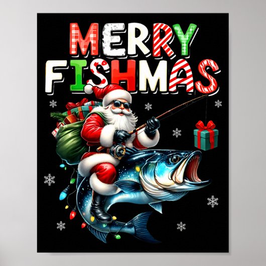 Merry Fishmas Santa Fishing Lovers Funny Fisherman ポスター (正面)