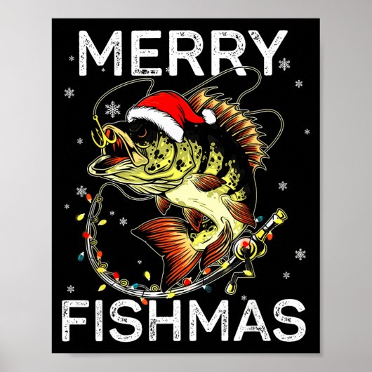 Merry Fishmas Santa Fishing Lovers Funny Fisherman ポスター (正面)