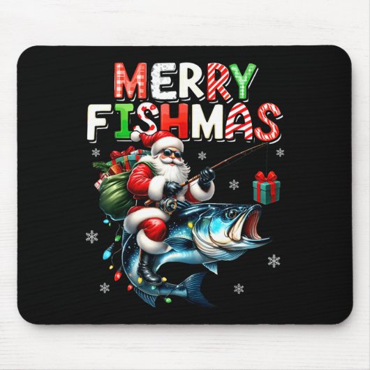 Merry Fishmas Santa Fishing Lovers Funny Fisherman マウスパッド (正面)