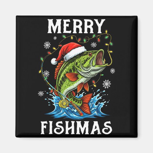Merry Fishmas Santa Fishing Lovers Funny Fisherman マグネット (正面)