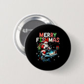 Merry Fishmas Santa Fishing Lovers Funny Fisherman 缶バッジ (正面&裏面)