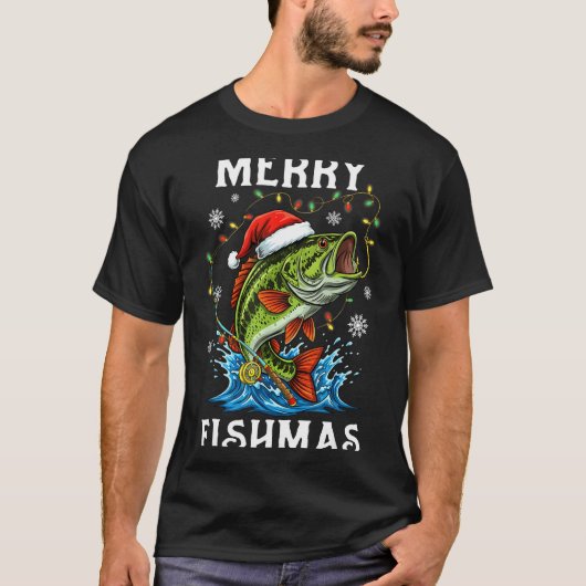 Merry Fishmas Santa Fishing Lovers Funny Fisherman Tシャツ (正面)