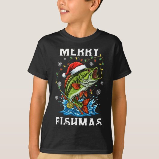 Merry Fishmas Santa Fishing Lovers Funny Fisherman Tシャツ (正面)