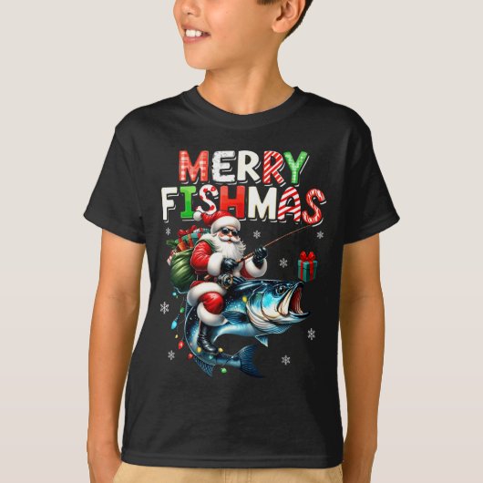 Merry Fishmas Santa Fishing Lovers Funny Fisherman Tシャツ (正面)