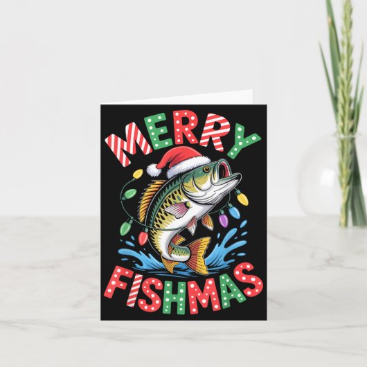 Merry Fishmas Santa Hat B Fishing Christmas Angler カード (正面)