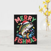 Merry Fishmas Santa Hat B Fishing Christmas Angler カード (黄色い花)