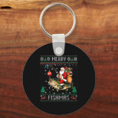 Merry Fishmas Santa Riding B Fish Christmas Ugly S キーホルダー (正面)