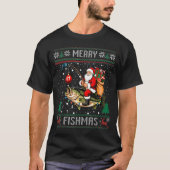 Merry Fishmas Santa Riding B Fish Christmas Ugly S Tシャツ (正面)