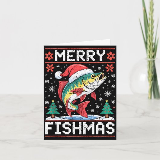 Merry Fishmas Ugly Christmas Sweater Fishing Lover カード (正面)