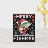 Merry Fishmas Ugly Christmas Sweater Fishing Lover カード (黄色い花)