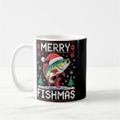 Merry Fishmas Ugly Christmas Sweater Fishing Lover コーヒーマグカップ (左)