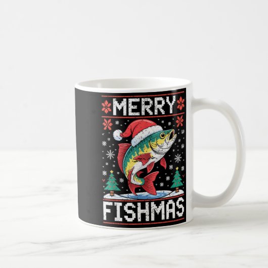 Merry Fishmas Ugly Christmas Sweater Fishing Lover コーヒーマグカップ (右)