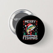 Merry Fishmas Ugly Christmas Sweater Fishing Lover 缶バッジ (正面&裏面)