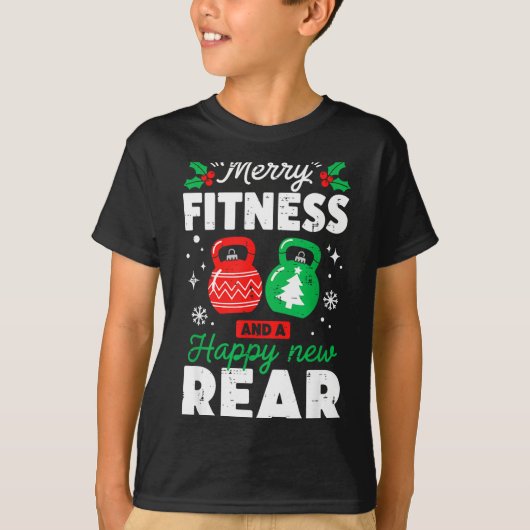 Merry Fitmas And A Happy New Rear Christmas Fitnes Tシャツ (正面)