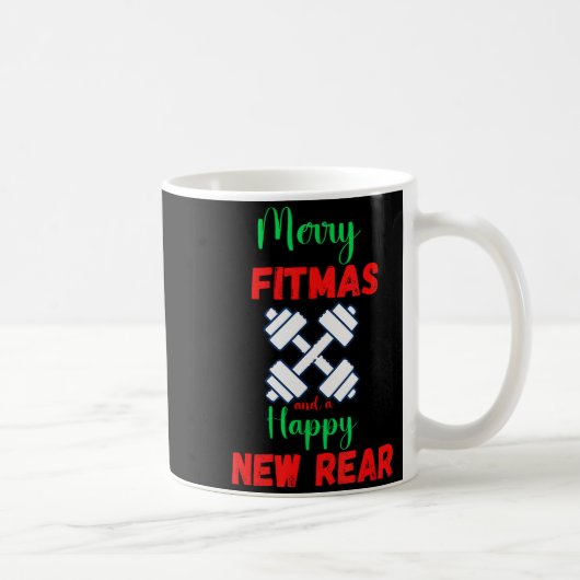 Merry Fitmas And Happy New Rear Fitness Funny Xmas コーヒーマグカップ (右)