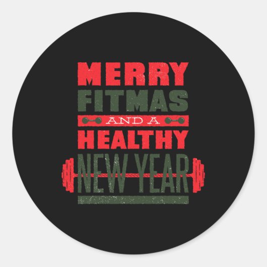Merry Fitmas And Happy New Rear Fitness Funny Xmas ラウンドシール (正面)
