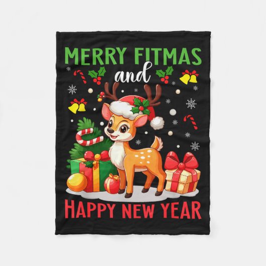Merry Fitmas Happy New Year Funny Christmas New Ye フリースブランケット (正面)