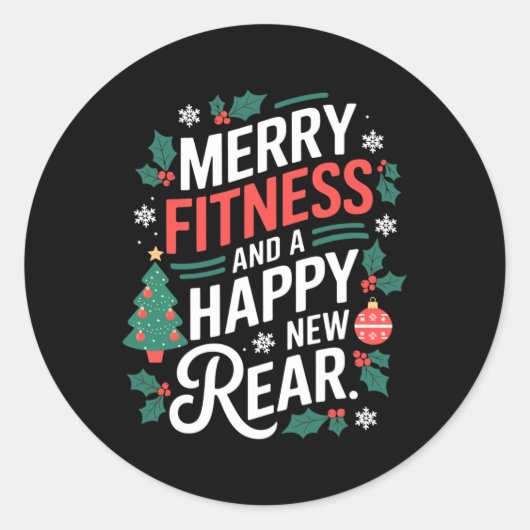 Merry Fitness And A Happy New Rear Fitmas Christma ラウンドシール (正面)