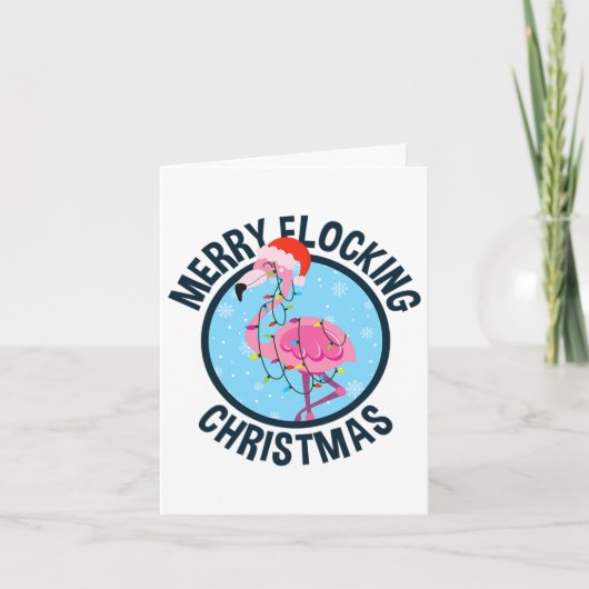 Merry Flocking Christmas Tropical Florida Flamingo カード (正面)
