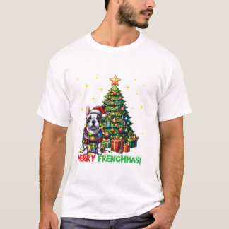 Merry Frenchmas French Bulldog Tシャツ