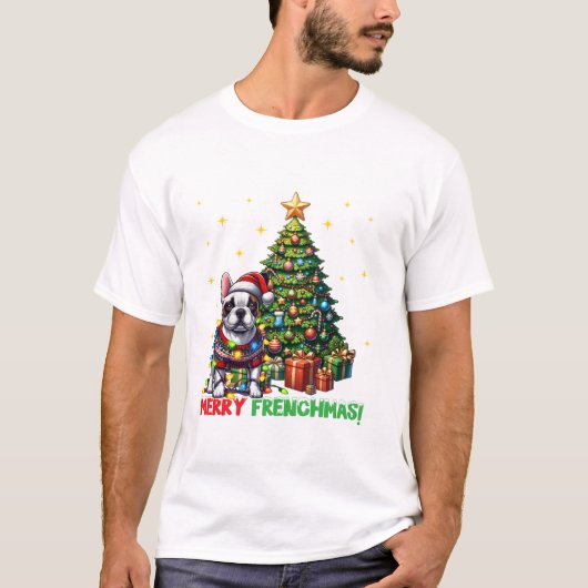 Merry Frenchmas French Bulldog Tシャツ (正面)