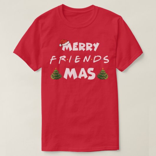Merry Friendsmas Christmas Trees Lights Santa Hat  Tシャツ (デザイン正面)