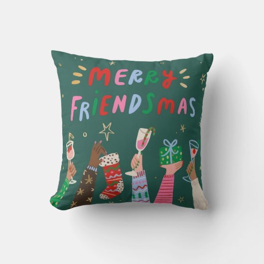 Merry Friendsmas Holiday Throw Pillow クッション (正面)