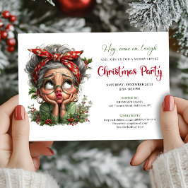 Merry Fun Grandma Cartoon Christmas Party Invite 招待状