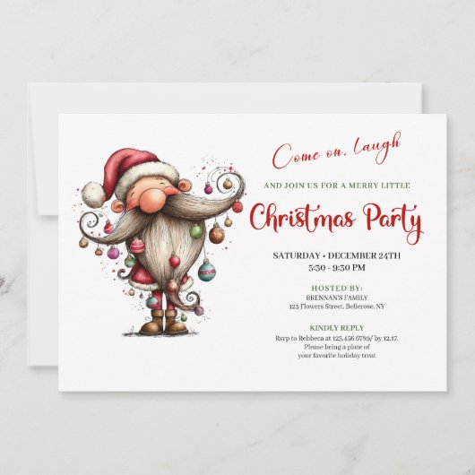 Merry Funny Santa Editable Christmas Party Invite 招待状 (正面)