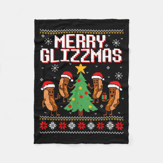 Merry Glizzmas Funny Merry Christmas Hotdogs Xmas  フリースブランケット (正面)