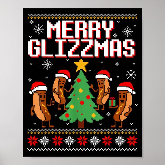 Merry Glizzmas Funny Merry Christmas Hotdogs Xmas  ポスター (正面)
