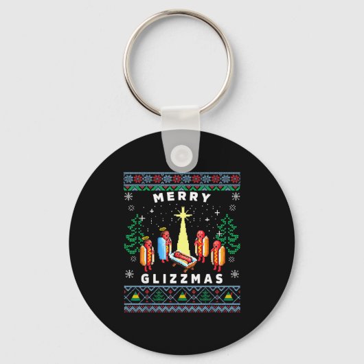 Merry Glizzmas Funny Ugly Christmas Sweater Glizzy キーホルダー (正面)