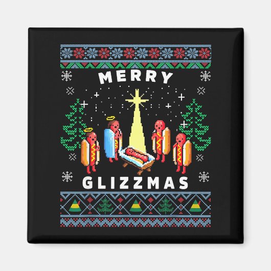 Merry Glizzmas Funny Ugly Christmas Sweater Glizzy マグネット (正面)